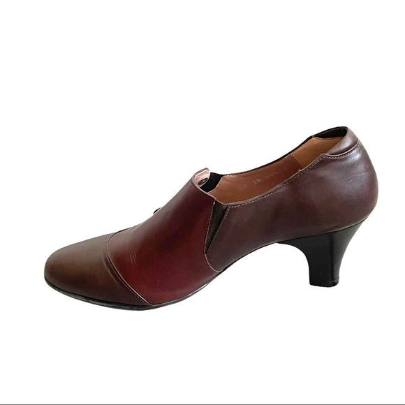 BEAUTIFEEL Leather Slip On Shoes With Small Heel Side Buttons Brown Burgundy 39 - Picture 3 of 11